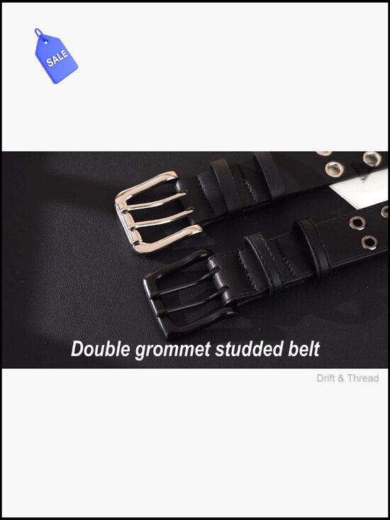 Double Grommet Studded Belt with Detachable Chain Punk Rock